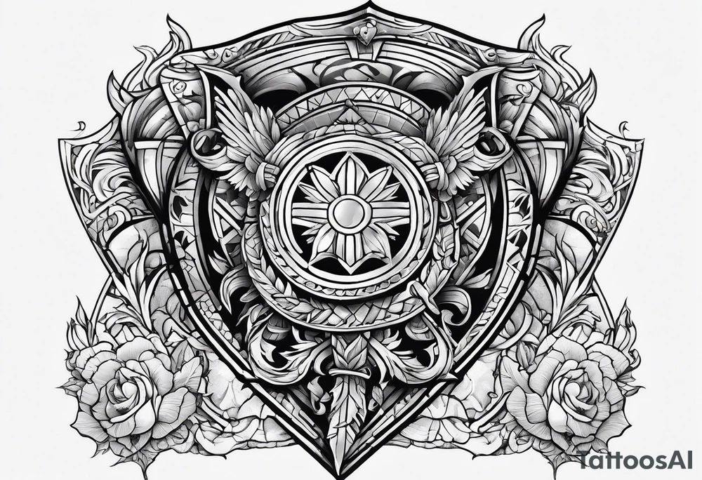 an outline of a spear and shield tattoo idea