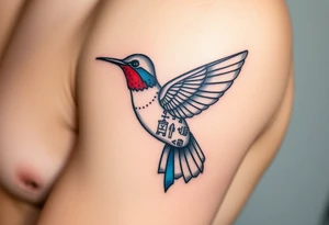 A hummingbird made of sand and hieroglyphs(only red , blue and black are possible colors) tattoo idea