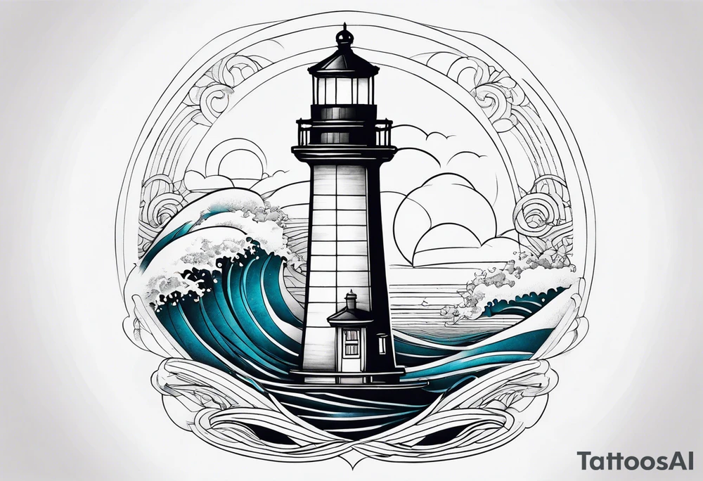 lighthouse at the ocean, minimalist, fine line tattoo idea