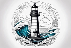 lighthouse at the ocean, minimalist, fine line tattoo idea