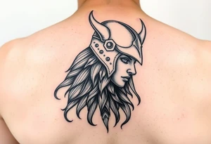 Realistic viking Valkyrie with helmet side profile tattoo idea