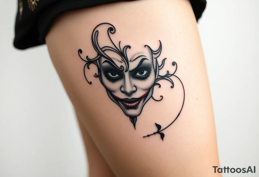 Powerful new age joker half face melting tattoo idea