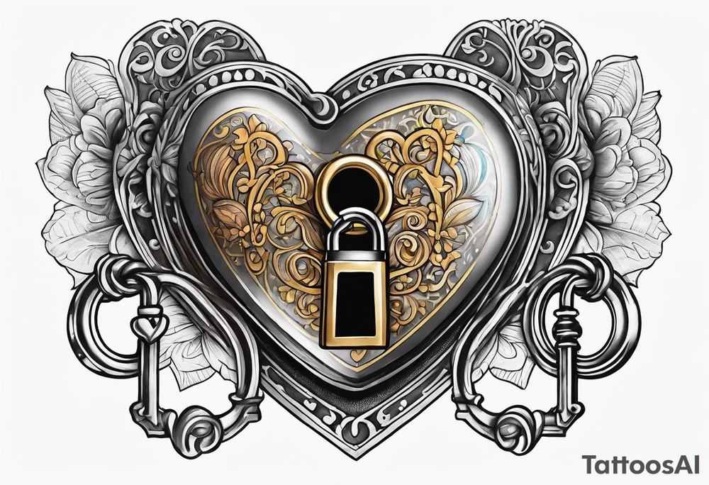 vintage heart lock and ket tattoo idea
