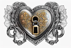 vintage heart lock and ket tattoo idea