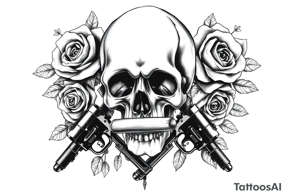 skull,roses,cigar,crossed guns, tattoo idea