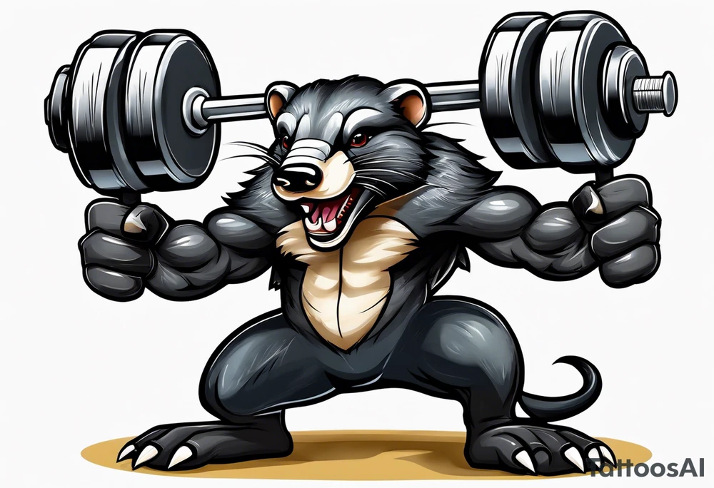 Muscular old honey badger lifting dumbells. tattoo idea