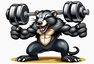 Muscular old honey badger lifting dumbells. tattoo idea