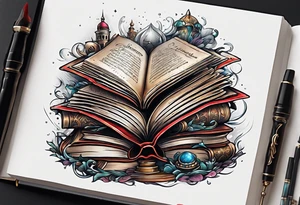 pile of open books no background tattoo idea