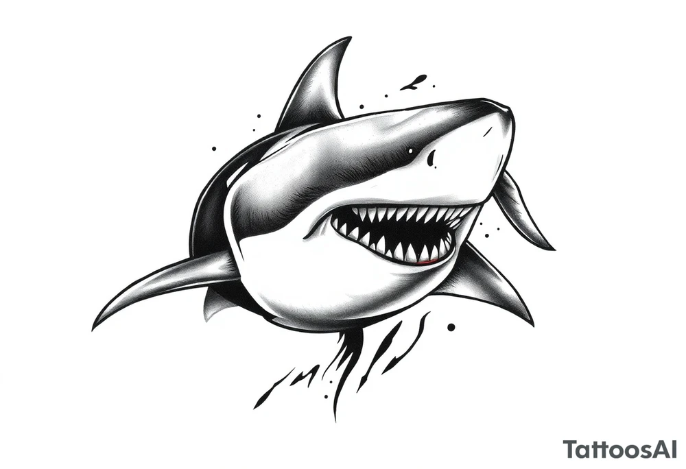 Masculine strong great white shark flowing tattoo idea
