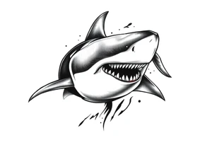 Masculine strong great white shark flowing tattoo idea