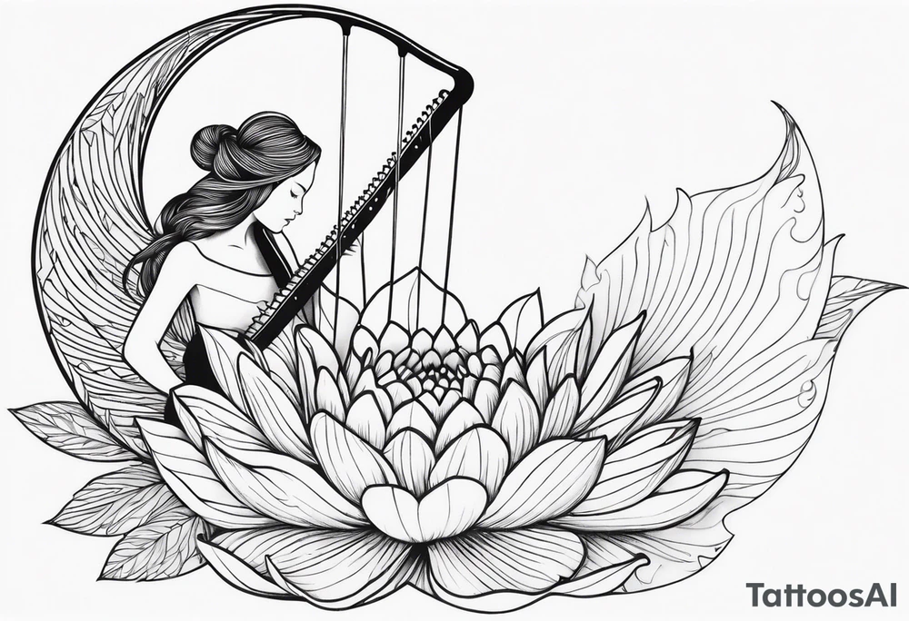 harpe en feuille de lotus tattoo idea
