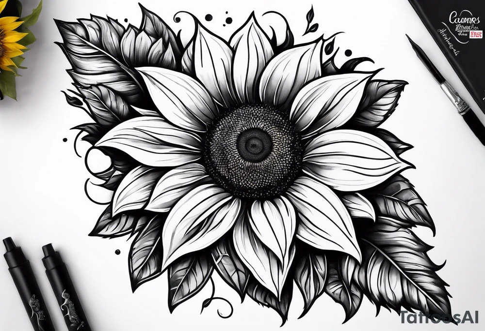 Leg sleeve sunflower tattoo idea
