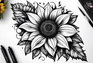 Leg sleeve sunflower tattoo idea
