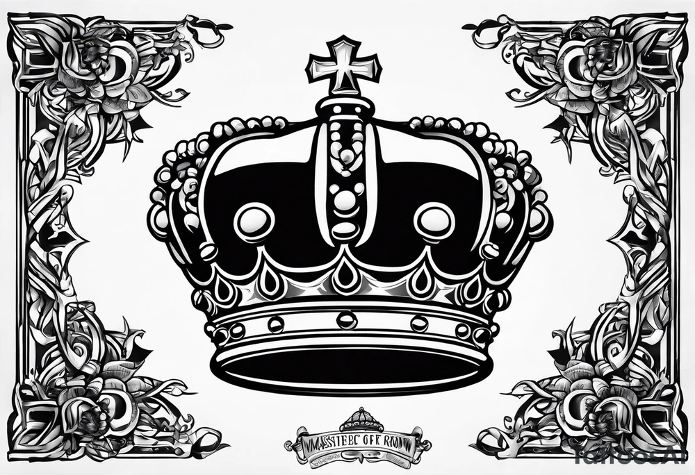 A crown with lettering underneath that says "Dynasties of the Crown" tattoo idea
