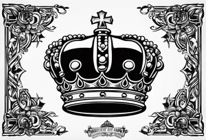 A crown with lettering underneath that says "Dynasties of the Crown" tattoo idea