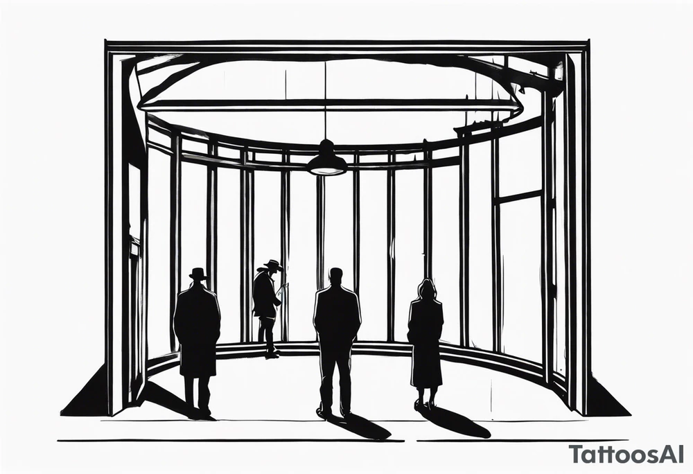 2 black shadows of people standing over 2 dead siloets tattoo idea