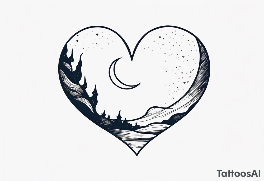 minimalistic Crescent moon with a love heart inside tattoo idea minimalistic Crescent moon with a love heart inside tattoo idea