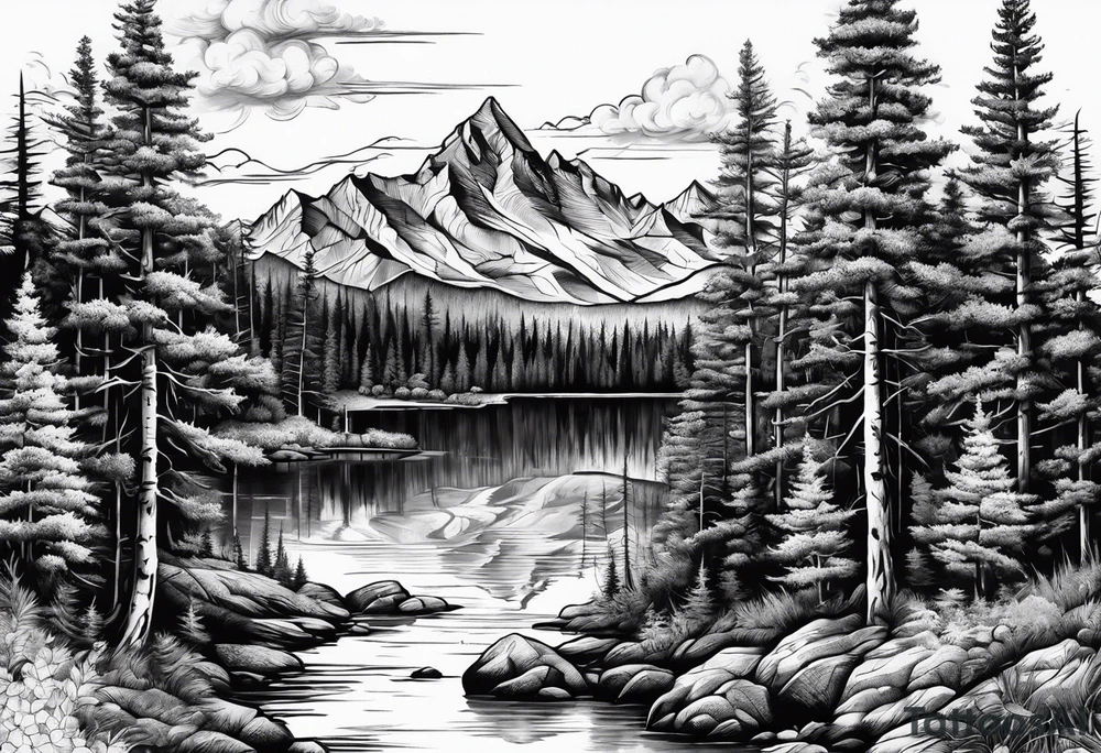 Aspen and pine mountain scene tattoo idea