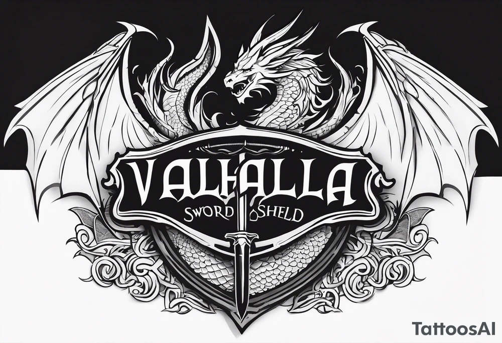 Valhalla sword shield dragon tattoo idea