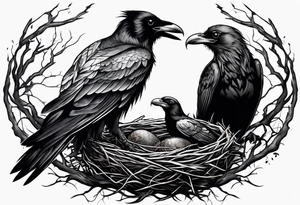 raven and osprey sharing nest tattoo idea