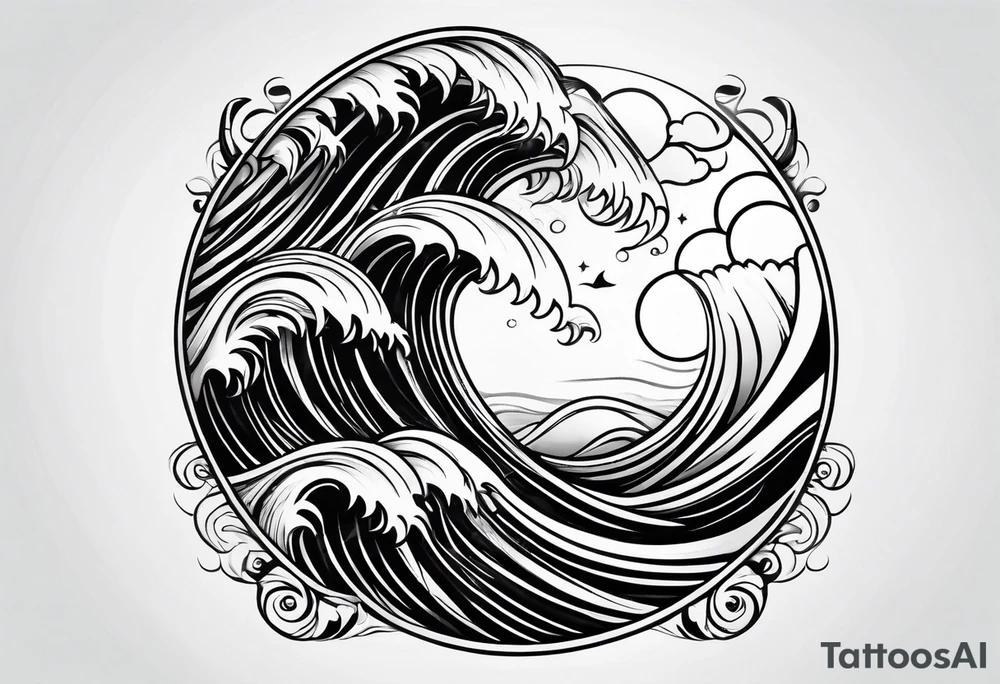 Sun and waves symbols tattoo idea