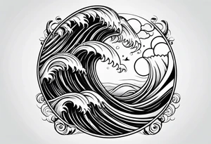 Sun and waves symbols tattoo idea