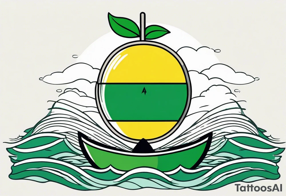 A lemon-Buoy with a green leaf-flag on waves tattoo idea