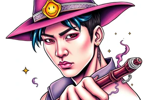 Handsome Asian young guy is a witch fighter tattoo idea