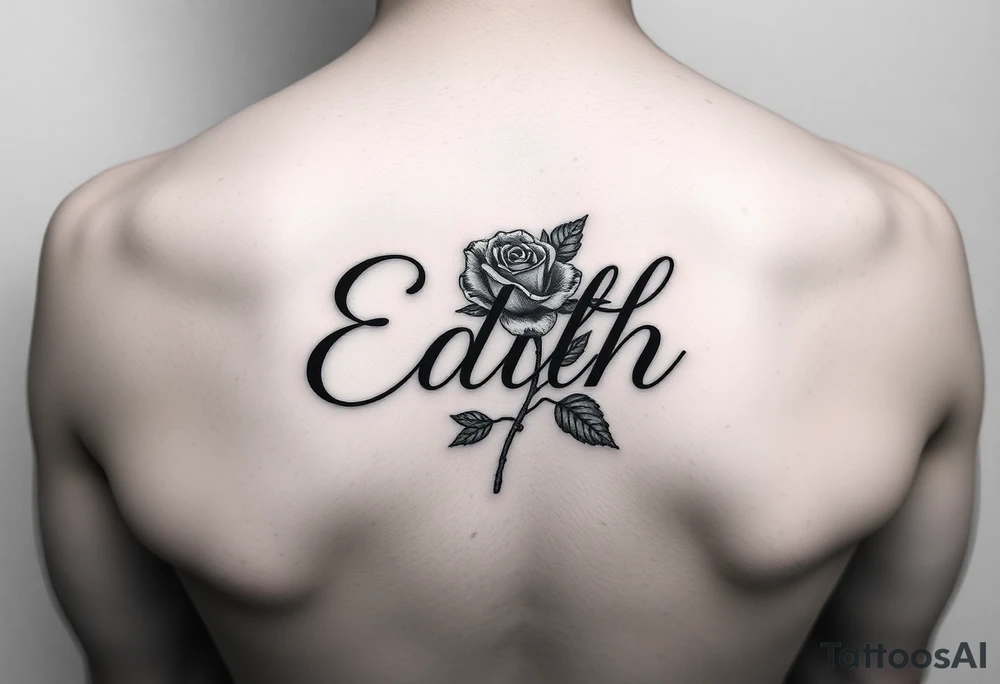 Edith tattoo with a cursive e with a rose tattoo idea