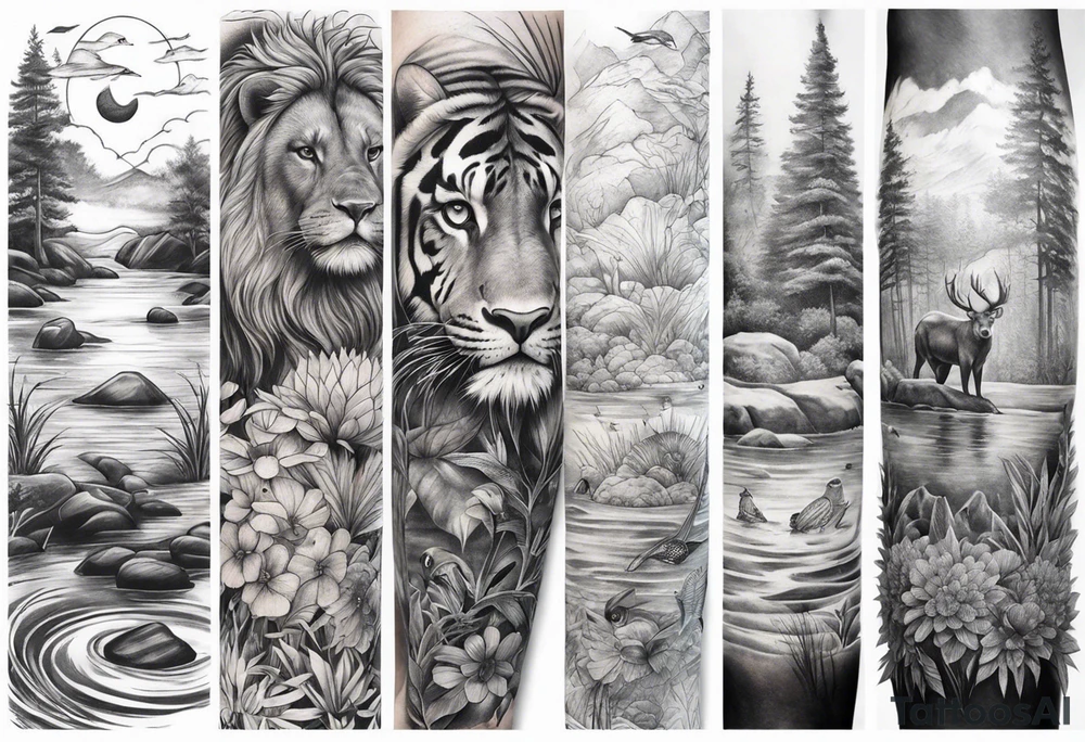 Nature  sleeve animals water tattoo idea