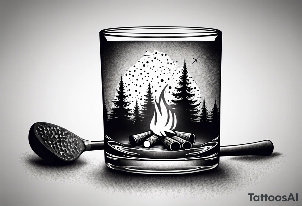 cross, campfire, golf , whiskey glass, cabin tattoo idea