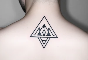 Geometric small triangle with different lives merge together while being psychedelic with fine thin lines tattoo idea