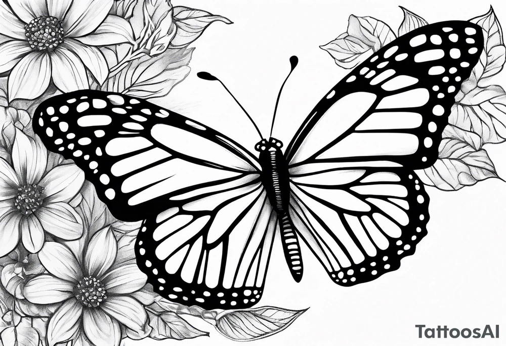 monarch butterfly representing grandparents tying in elements of flowers and leaves tie in Hispanic culture into the design tattoo idea