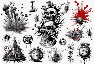 - blot 
- bomb
- atoms splitting
- beauty
- life at a small scale
- man against the world
- doom
- banksy tattoo idea