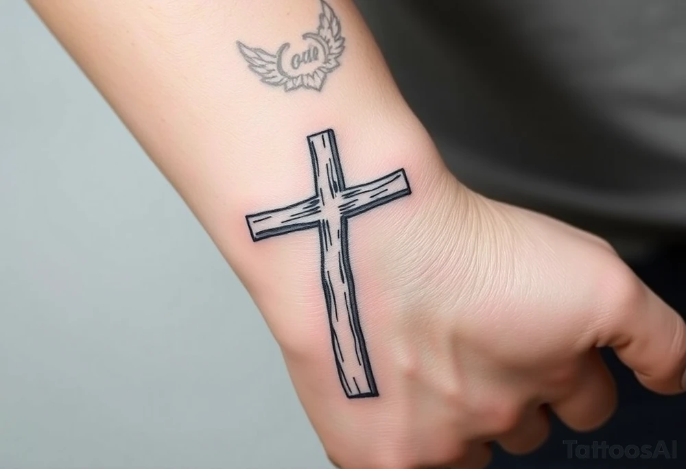 a wooden 12kv pole. Make the pole a cross that has a hidden resemblance to god. tattoo idea