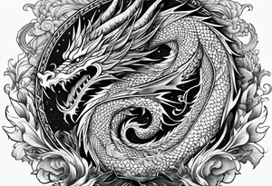 Dragon Seven number shape with Moonlight on background tattoo idea