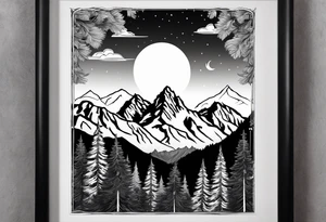Half sleeve of Teton mountain range, moon In the sky and trees lining the bottom of tattoo tattoo idea