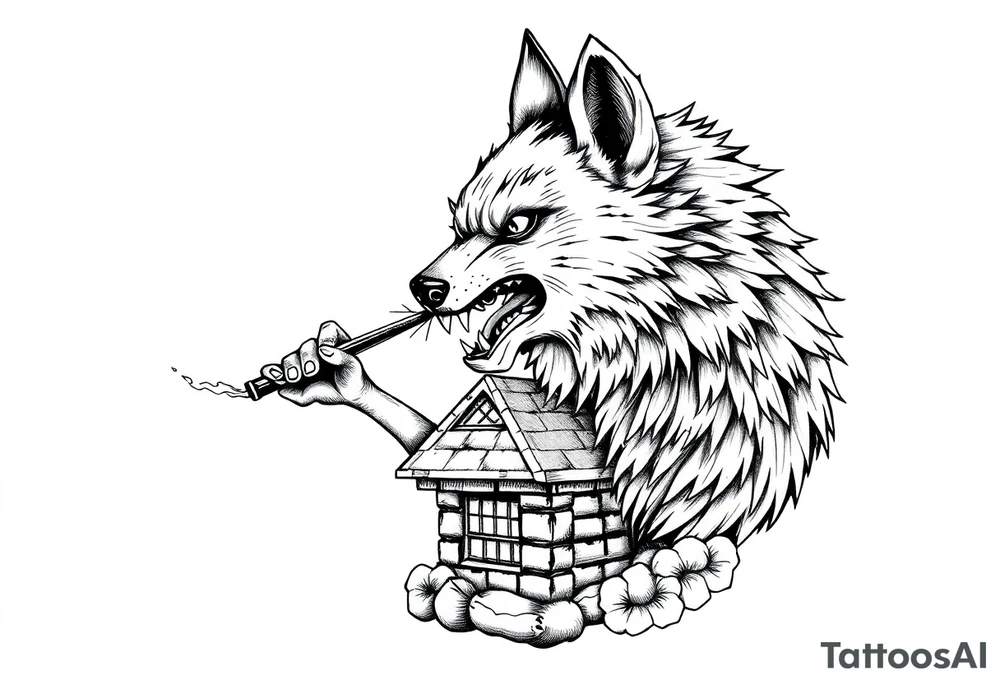 Big bad wolf  blowing a brick house down tattoo idea