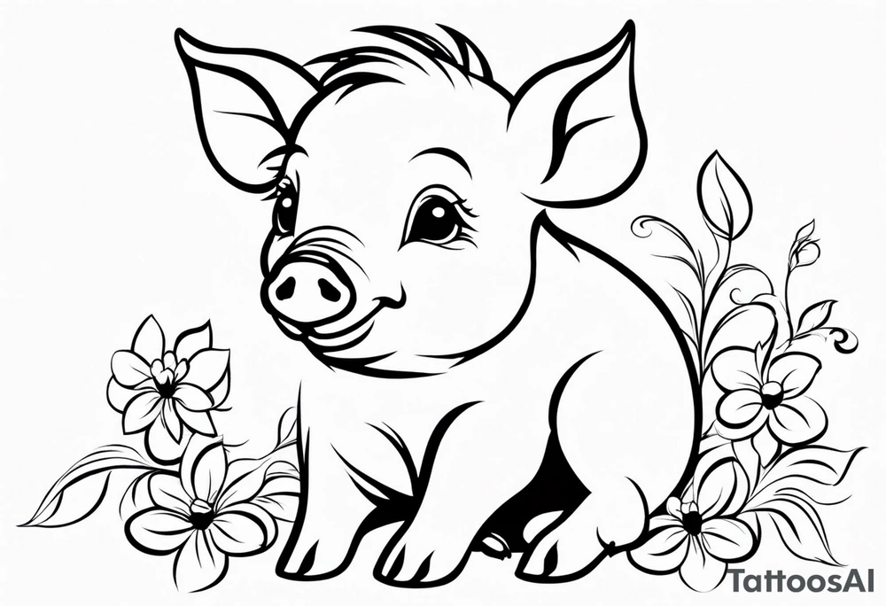 very cute happy piglet.
outline only.
black and white only.
only show the piglet. no extra lines or decoration.
no black shading.
dont make the ears too big.
draw only with very thin lines (1px)

should look like a tattoo that will only take 15 minutes to draw tattoo idea