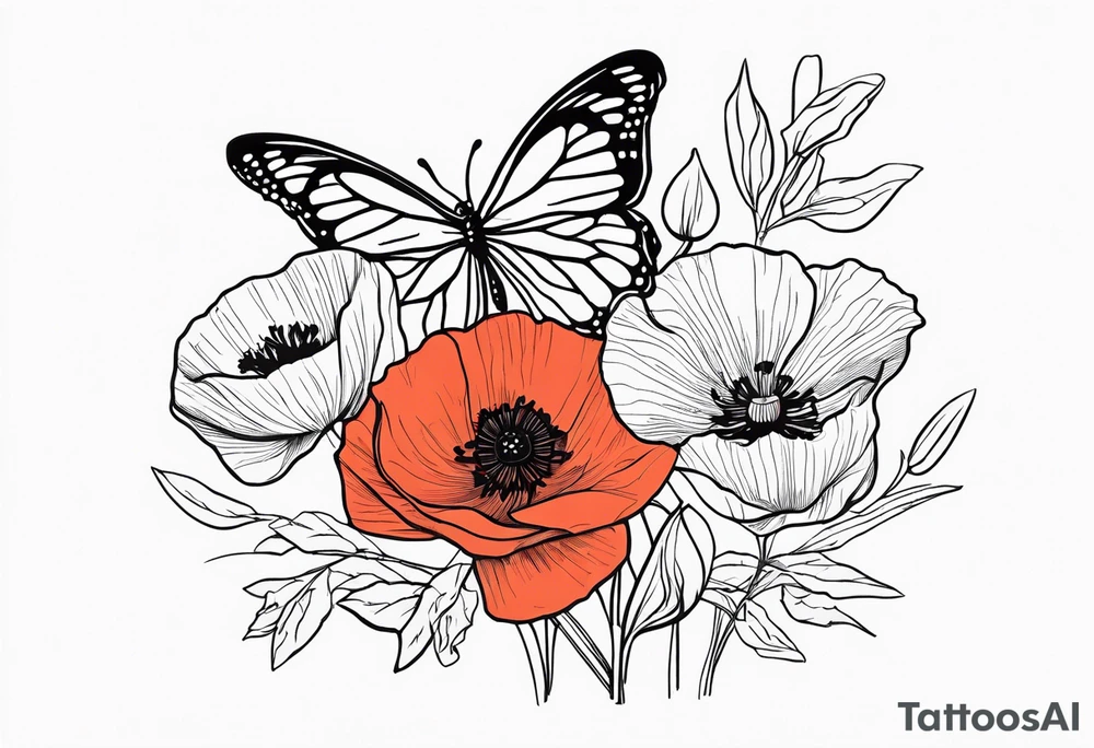 Bouquet of poppies and paperwhites and holly with. A butterfly tattoo idea