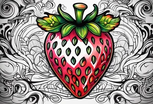 One Strawberry in a graffiti very surreal style tattoo idea