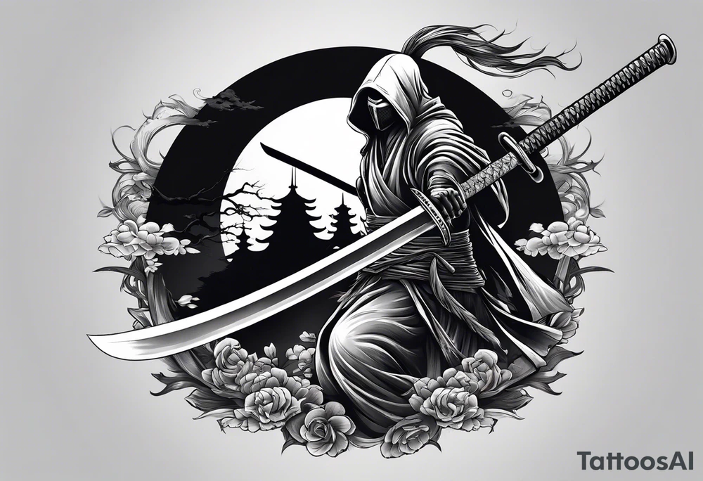 katana with grim reaper tattoo idea