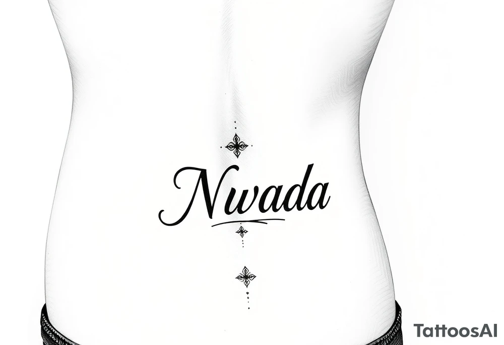 a woman's waist with the word "Nwada" written on her waist tattoo idea