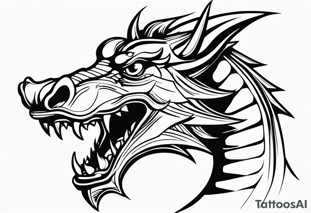Simple Dragon with dumbbell in mouth tattoo idea