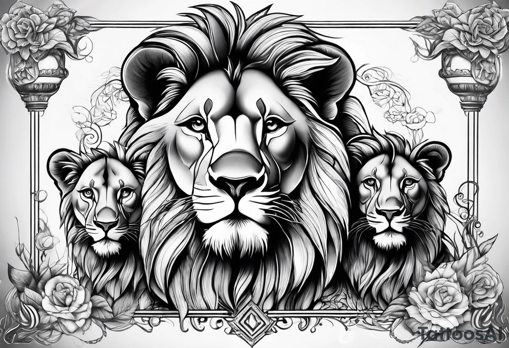 Mother Lion with two cubs tattoo idea