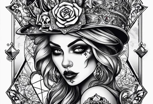 Zombie Queen of diamonds add skulls tattoo idea