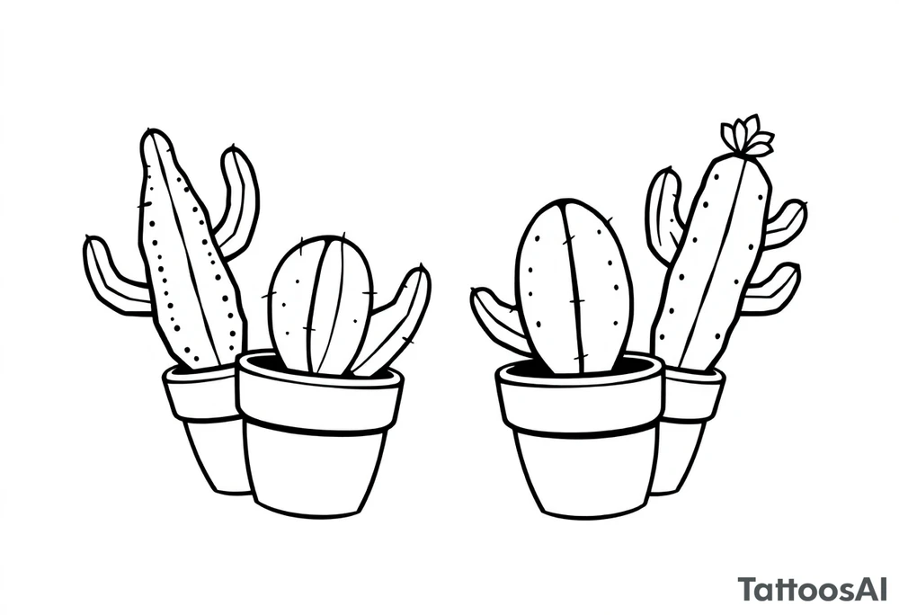 4 unique cute cacti in a pot tattoo idea