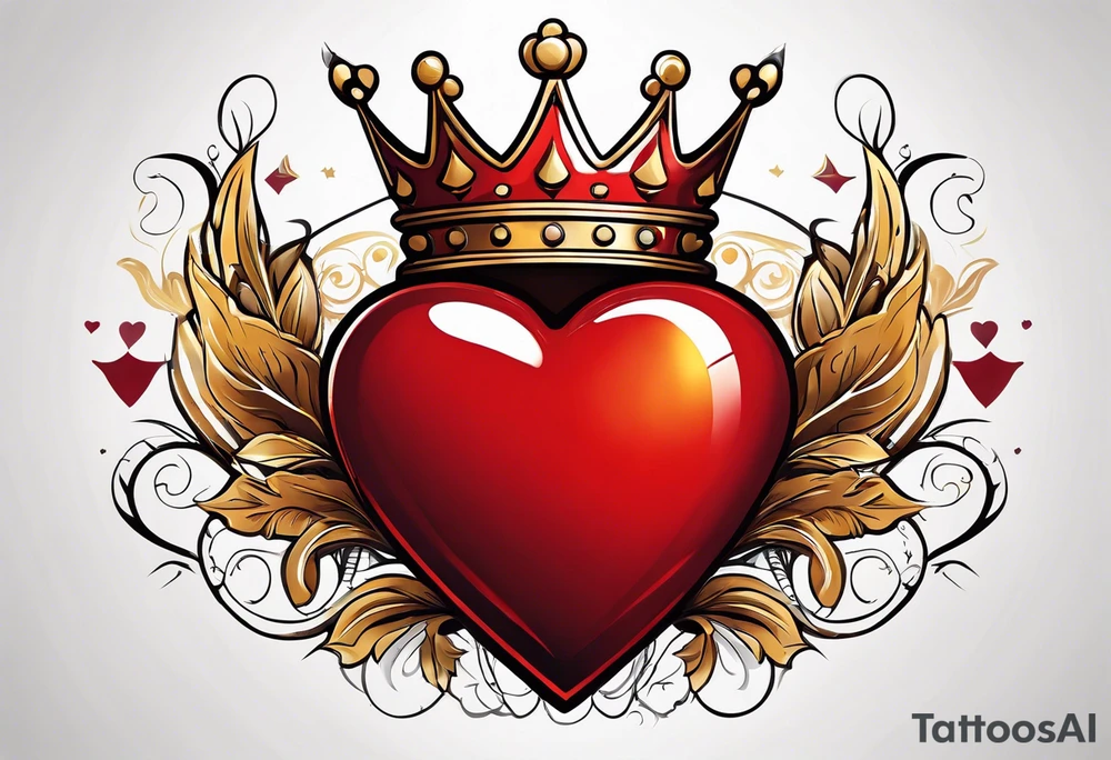 Red heart with a golden crown above it tattoo idea