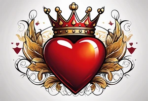 Red heart with a golden crown above it tattoo idea