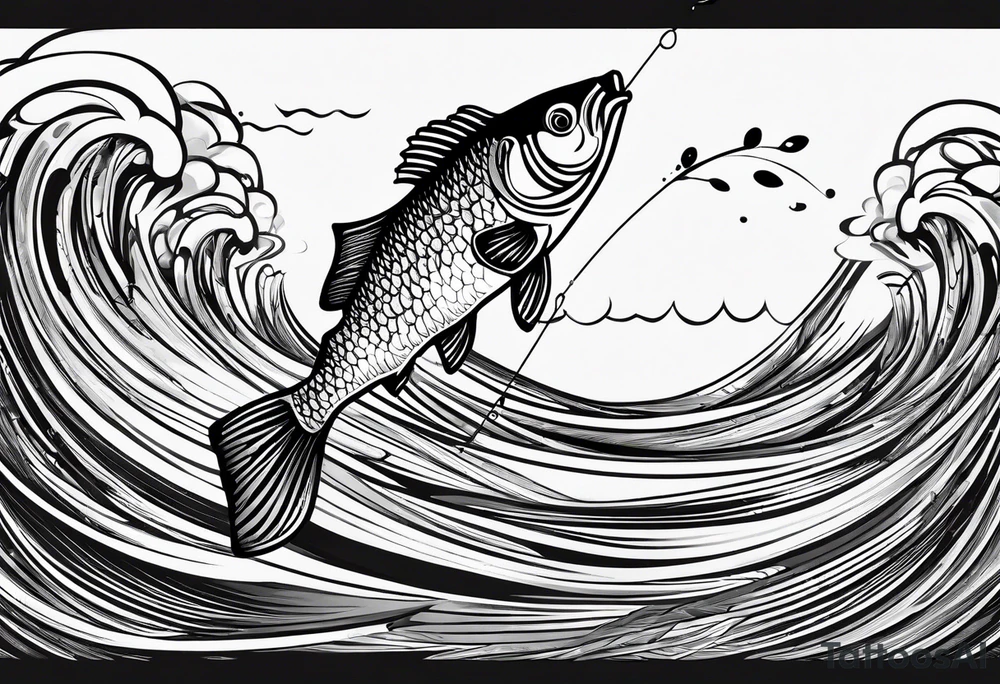 simple fishing rod with the line in water
do not generate a fish no fish skip fish tattoo idea